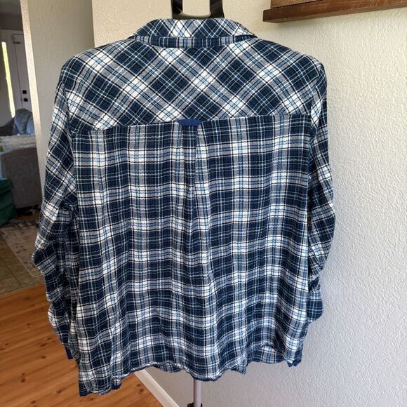 Kut From The Kloth Boylen Relaxed Snap Down Gauze Plaid Western Long Sleeve 1X - Picture 2 of 6